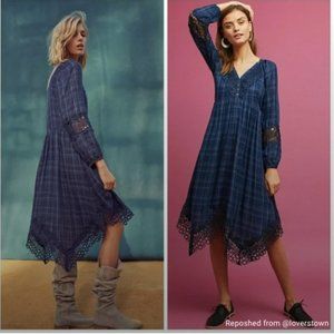 Akemi and Kin blue plaid Kerchief dress . Anthropologie